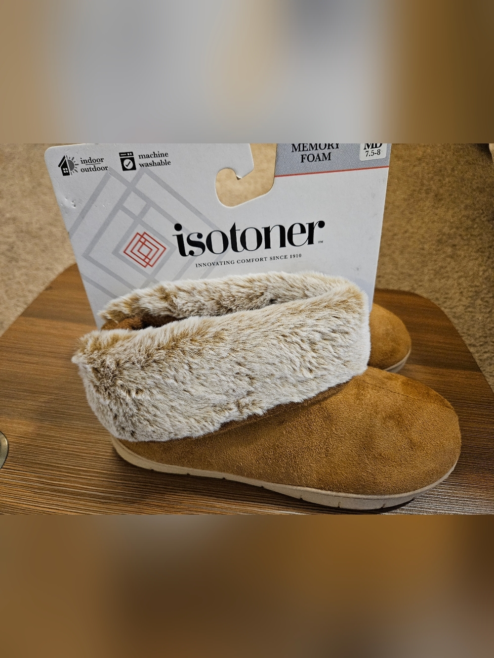 Isotoner Women's Faux Fur Cuff Slip-On Slippers - Chestnut Color 7.5/8